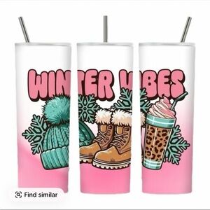 Winter Vibes Tumbler with Straw. NWOT